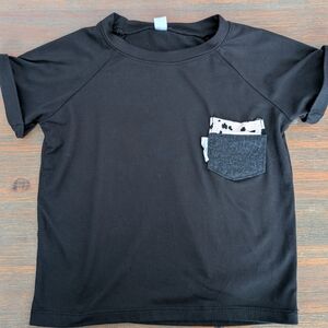 Kids Black T-Shirt with Patterned Pocket